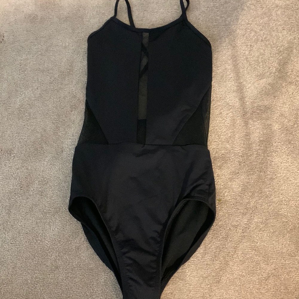 Mesh cutout black leotard